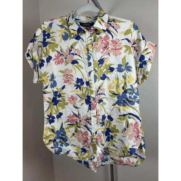 Ralph Lauren Black Label Tops - Ralph Lauren Floral Linen Button Down Shirt  M Blouse